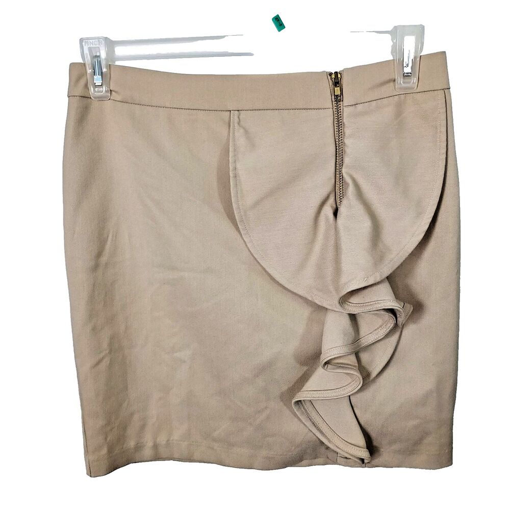 Must Have Ruffle Zipper Mini Pencil Skirt size Medium Beige Above Knee Flaw